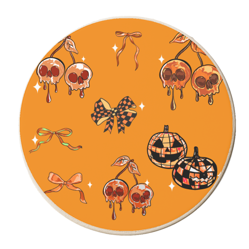Orange Cherry Skulls with Coquette Bows - personalised beer coaster by EZbie