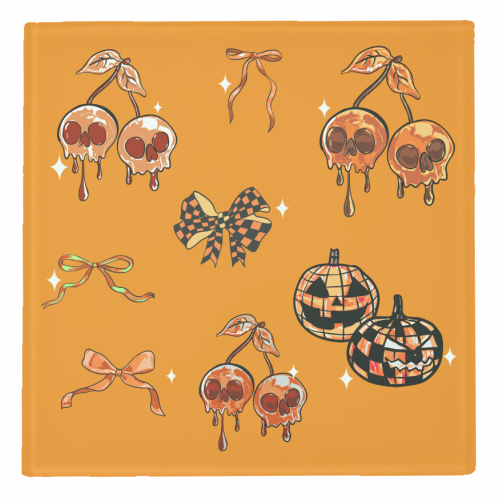 Orange Cherry Skulls with Coquette Bows - personalised beer coaster by EZbie