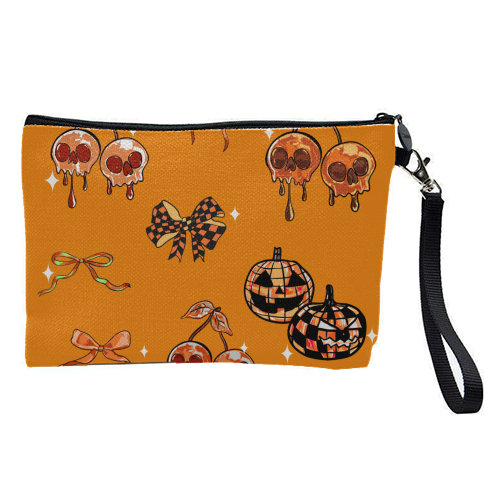Orange Cherry Skulls with Coquette Bows - pretty makeup bag by EZbie