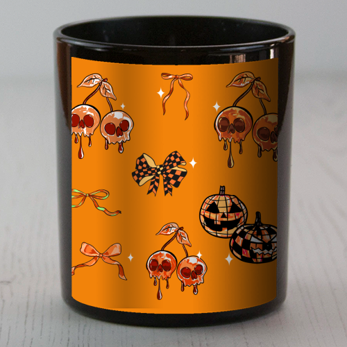 Orange Cherry Skulls with Coquette Bows - scented candle by EZbie