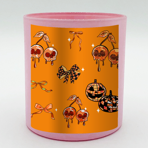 Orange Cherry Skulls with Coquette Bows - scented candle by EZbie