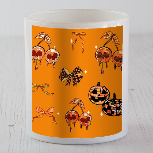 Orange Cherry Skulls with Coquette Bows - scented candle by EZbie