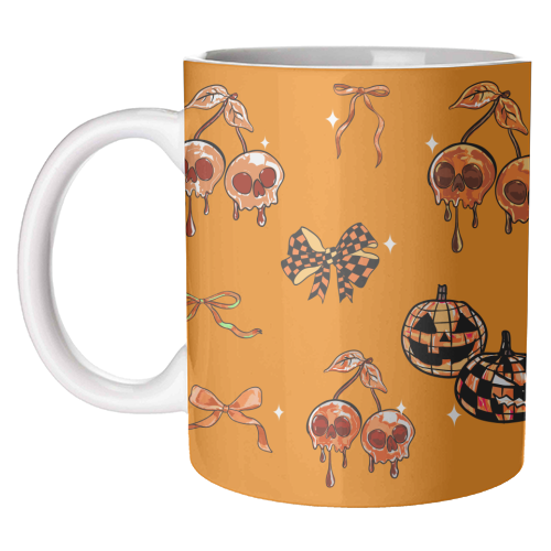 Orange Cherry Skulls with Coquette Bows - unique mug by EZbie