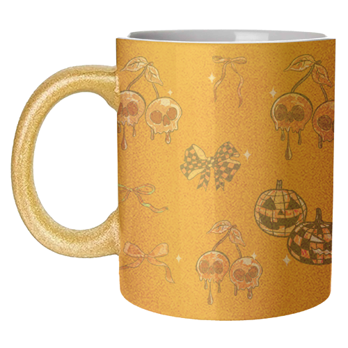 Orange Cherry Skulls with Coquette Bows - unique mug by EZbie
