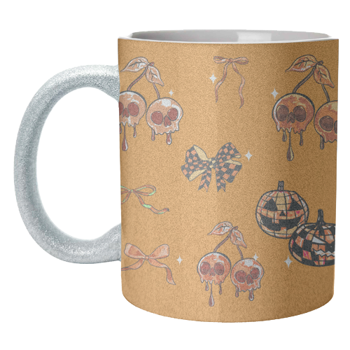 Orange Cherry Skulls with Coquette Bows - unique mug by EZbie
