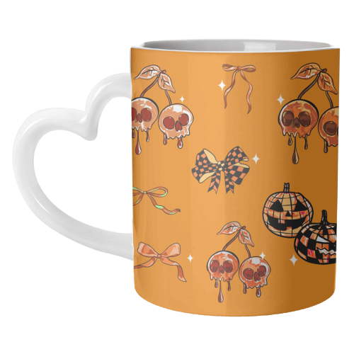 Orange Cherry Skulls with Coquette Bows - unique mug by EZbie