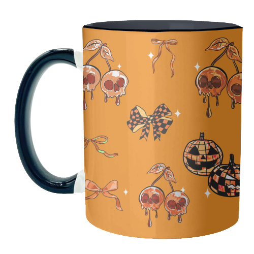 Orange Cherry Skulls with Coquette Bows - unique mug by EZbie