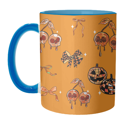 Orange Cherry Skulls with Coquette Bows - unique mug by EZbie