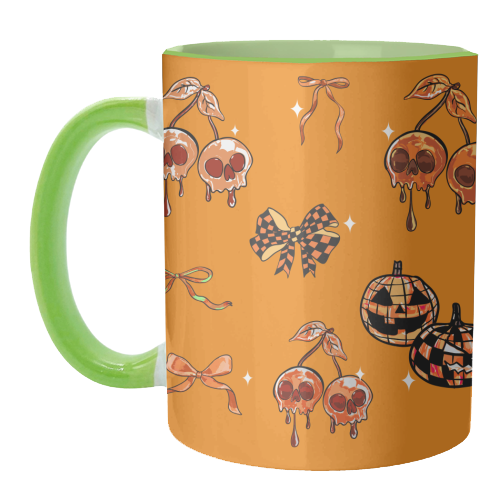 Orange Cherry Skulls with Coquette Bows - unique mug by EZbie