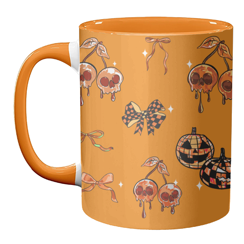 Orange Cherry Skulls with Coquette Bows - unique mug by EZbie