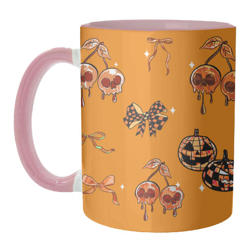 Orange Cherry Skulls with Coquette Bows - unique mug by EZbie