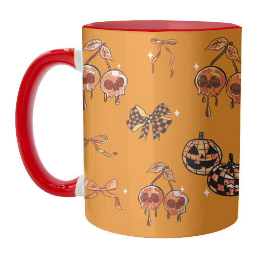 Orange Cherry Skulls with Coquette Bows - unique mug by EZbie