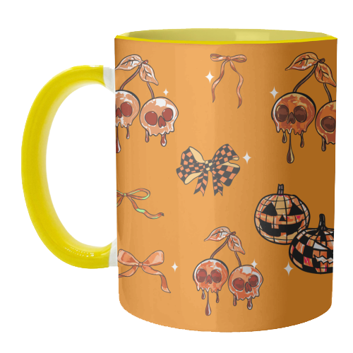 Orange Cherry Skulls with Coquette Bows - unique mug by EZbie