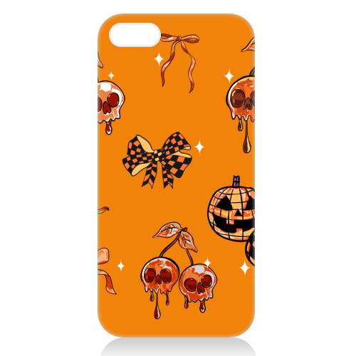 Orange Cherry Skulls with Coquette Bows - unique phone case by EZbie