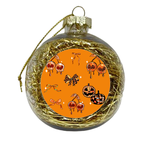 Orange Cherry Skulls with Coquette Bows - xmas bauble by EZbie