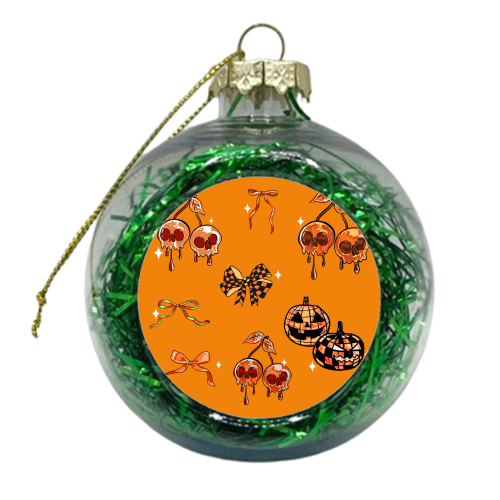 Orange Cherry Skulls with Coquette Bows - xmas bauble by EZbie