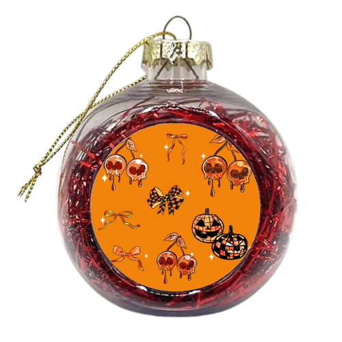 Orange Cherry Skulls with Coquette Bows - xmas bauble by EZbie