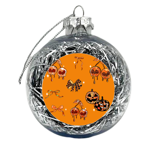 Orange Cherry Skulls with Coquette Bows - xmas bauble by EZbie