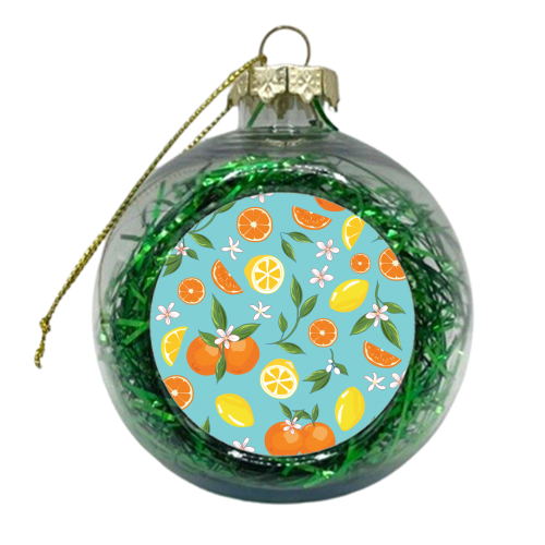 Orange & Lemon Blue Twist - xmas bauble by Niamh McKeown