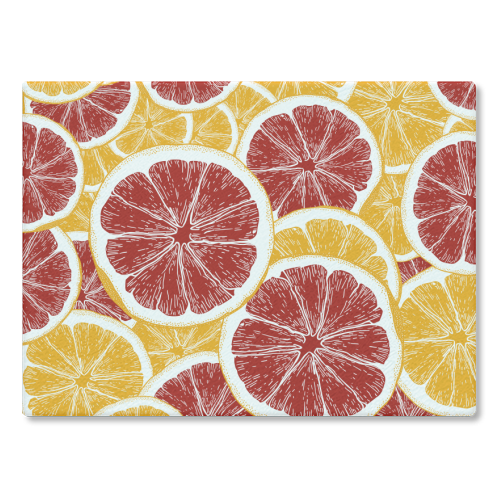 Oranges and Blood Oranges Vintage Red Orange Citrus - glass chopping board by Art Heart Home and Fashion