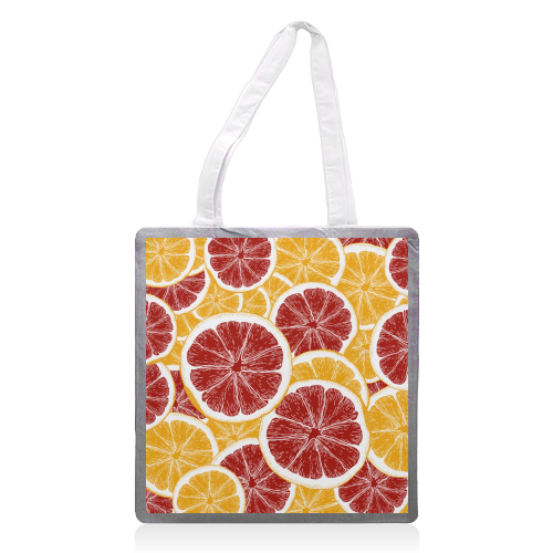 Oranges and Blood Oranges Vintage Red Orange Citrus - printed canvas tote bag by Art Heart Home and Fashion