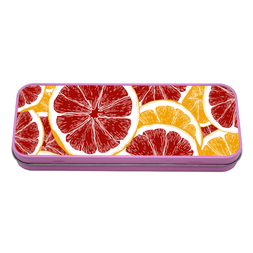 Oranges and Blood Oranges Vintage Red Orange Citrus - tin pencil case by Art Heart Home and Fashion