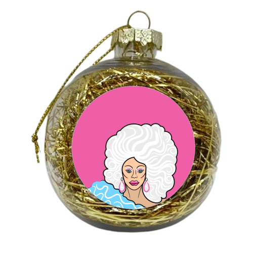 Our Queen Ru Paul (pink version) - xmas bauble by Adam Regester