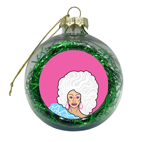 Our Queen Ru Paul (pink version) - xmas bauble by Adam Regester
