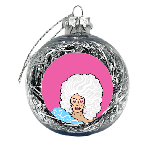 Our Queen Ru Paul (pink version) - xmas bauble by Adam Regester