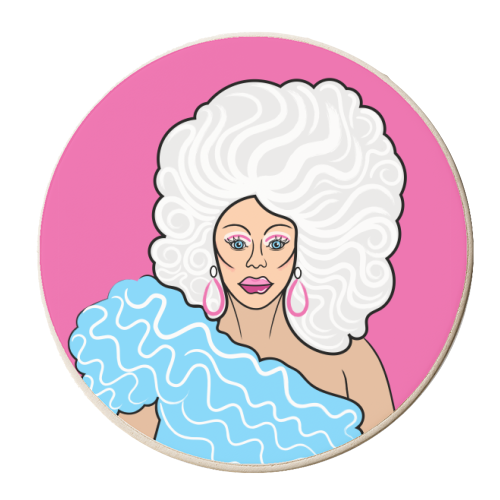 Our Queen Ru Paul (pink version) - personalised beer coaster by Adam Regester