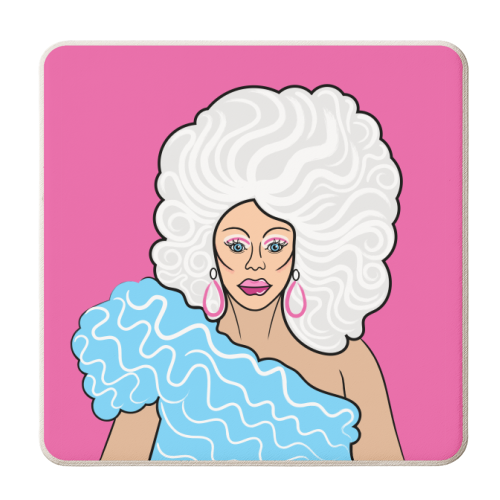 Our Queen Ru Paul (pink version) - personalised beer coaster by Adam Regester