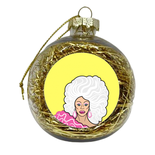 Our Queen Ru Paul (yellow version) - xmas bauble by Adam Regester