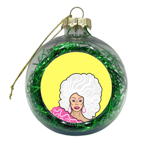 Our Queen Ru Paul (yellow version) - xmas bauble by Adam Regester