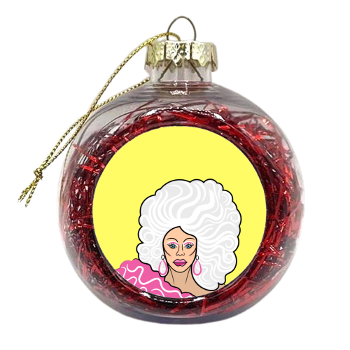 Our Queen Ru Paul (yellow version) - xmas bauble by Adam Regester