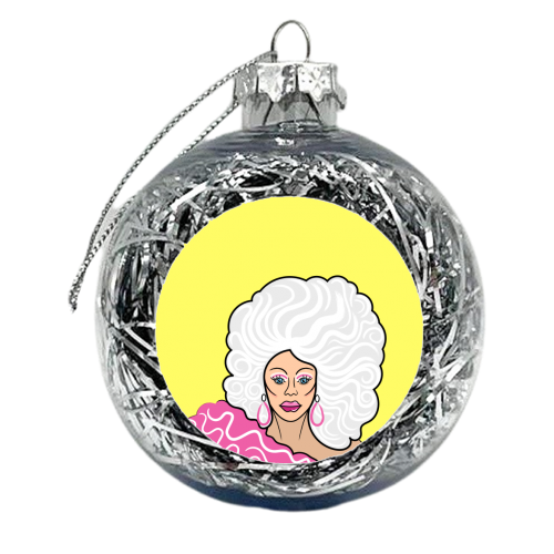 Our Queen Ru Paul (yellow version) - xmas bauble by Adam Regester