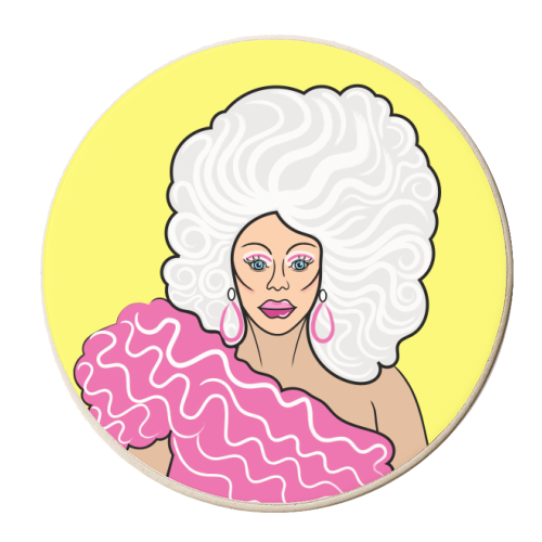 Our Queen Ru Paul (yellow version) - personalised beer coaster by Adam Regester