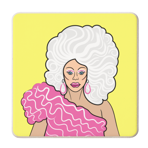 Our Queen Ru Paul (yellow version) - personalised beer coaster by Adam Regester
