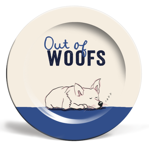 Out of Woofs cute dog print - ceramic dinner plate by Giddy Kipper