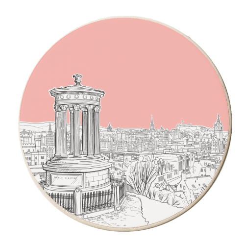 Overlooking Edinburgh (Coral Version) - personalised beer coaster by Adam Regester