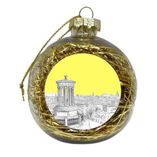 Overlooking Edinburgh (Illuminating Yellow Version) - xmas bauble by Adam Regester