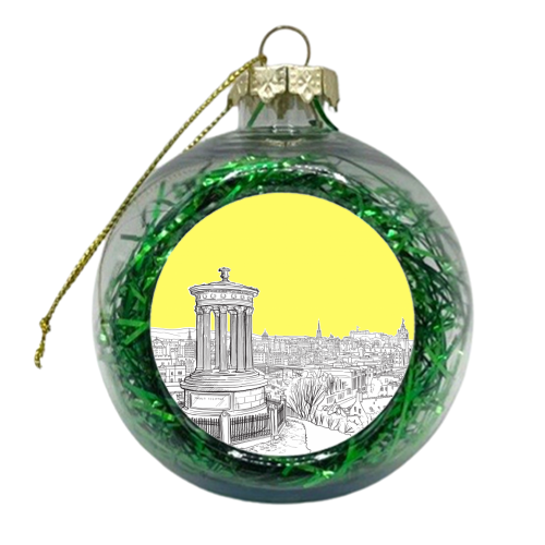 Overlooking Edinburgh (Illuminating Yellow Version) - xmas bauble by Adam Regester