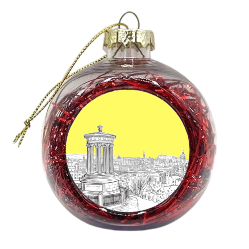 Overlooking Edinburgh (Illuminating Yellow Version) - xmas bauble by Adam Regester
