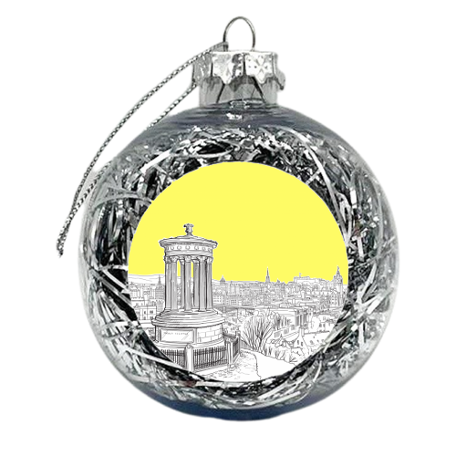 Overlooking Edinburgh (Illuminating Yellow Version) - xmas bauble by Adam Regester