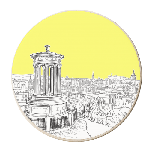 Overlooking Edinburgh (Illuminating Yellow Version) - personalised beer coaster by Adam Regester