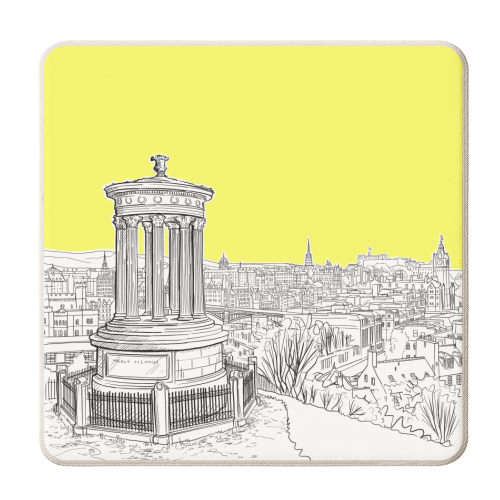 Overlooking Edinburgh (Illuminating Yellow Version) - personalised beer coaster by Adam Regester