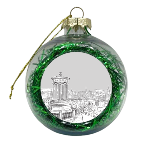Overlooking Edinburgh (pale grey version) - xmas bauble by Adam Regester