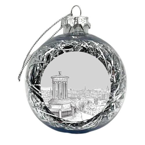 Overlooking Edinburgh (pale grey version) - xmas bauble by Adam Regester