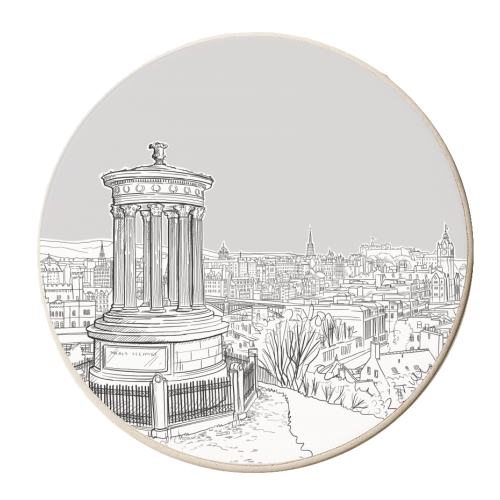Overlooking Edinburgh (pale grey version) - personalised beer coaster by Adam Regester