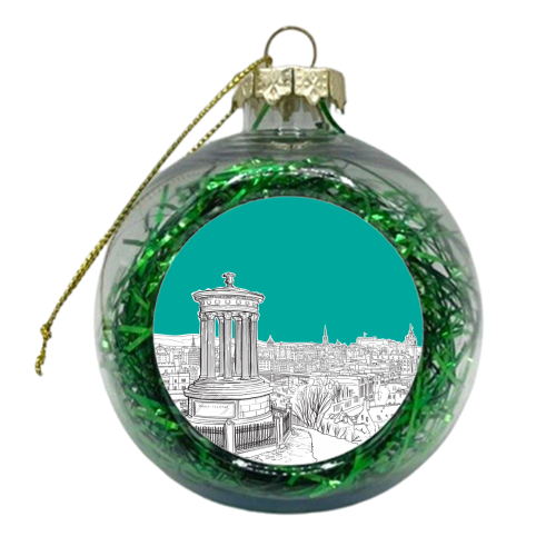 Overlooking Edinburgh (Teal Version) - xmas bauble by Adam Regester