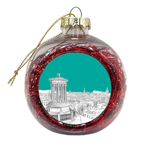 Overlooking Edinburgh (Teal Version) - xmas bauble by Adam Regester